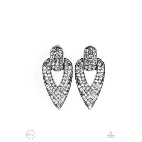 Blinged Out Buckles - White Clip-on Earrings